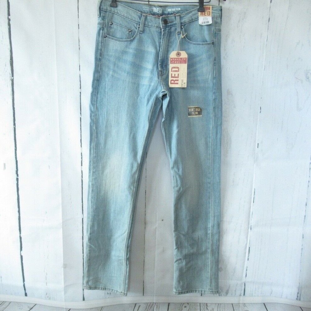 New Wrangler Red Label Jeans 32 x 34 Vintage Slim Leg Light Wash